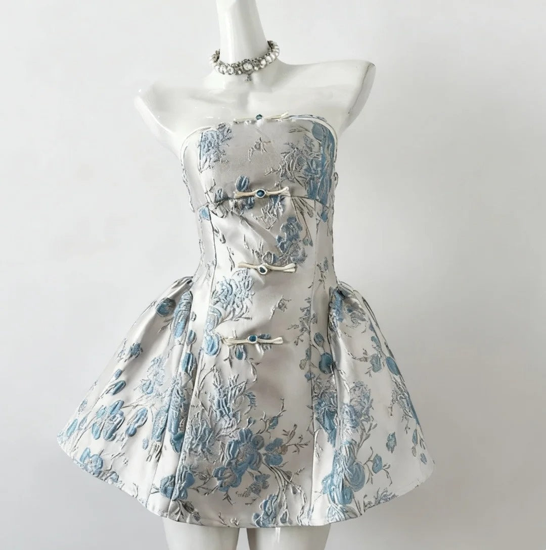 formaldressy--Light Blue White Unique Fashion Niche Short Satin Formal Homecoming Dress Birthday Party Dress Banquet Dress gh5689