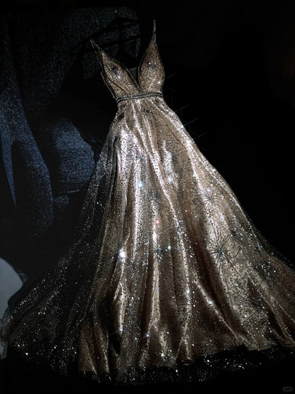 formaldressy--Gold gorgeous exquisite beaded long elegant tulle prom dress ball gown gh5695