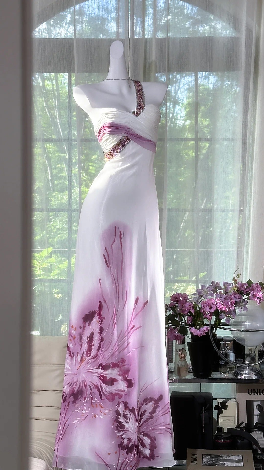 formaldressy-Purple Beaded Floral Elegant Long Chiffon Prom Dress Evening Dress Party Dress Date Dress gh5081