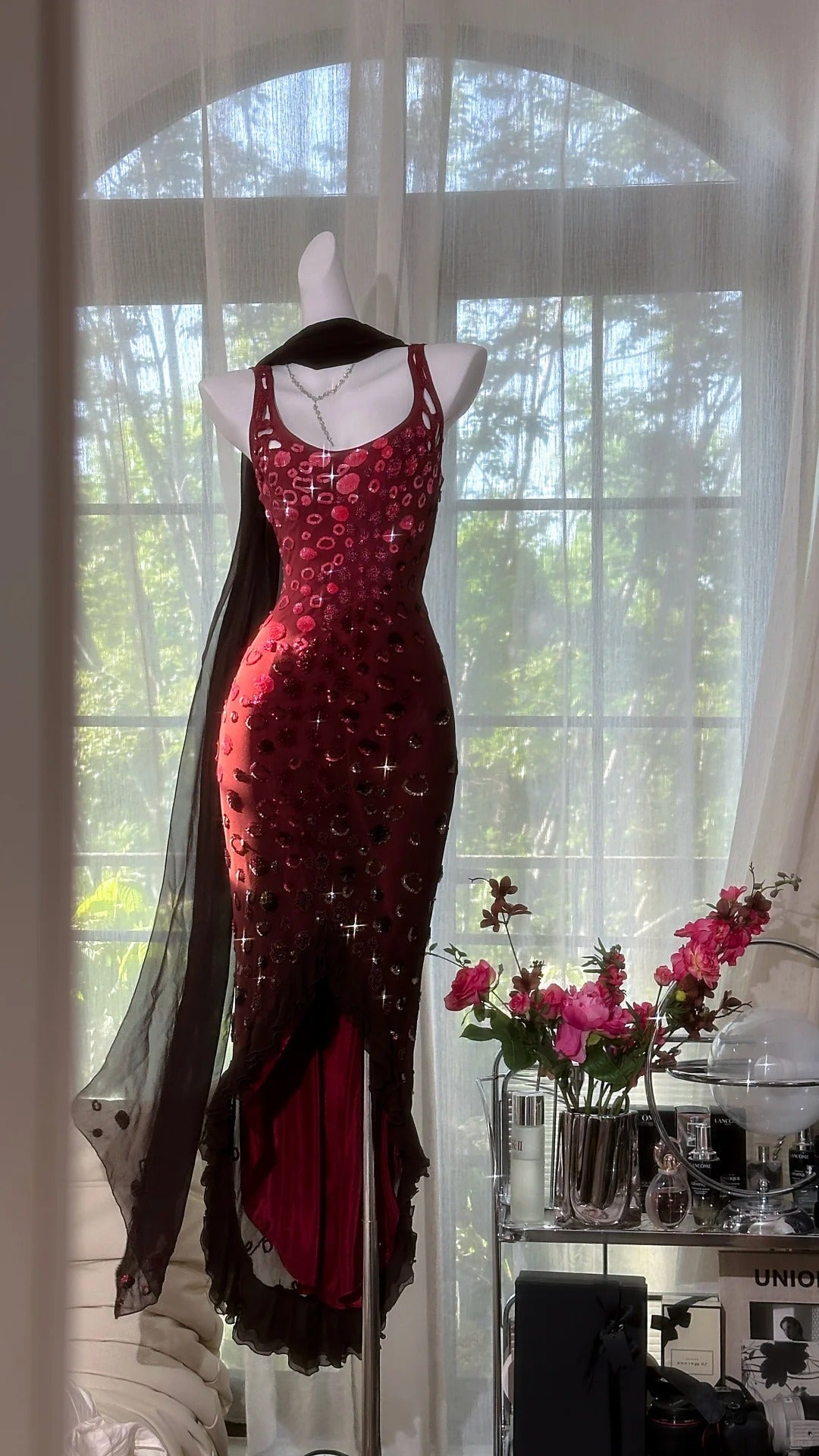 formaldressy-Burgundy beaded elegant long chiffon Prom dress evening dress party dress gh5165
