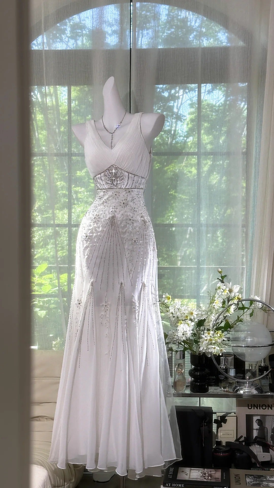 formaldressy-White exquisite beaded long fairy chiffon Prom Dress evening dress party dress gh5077