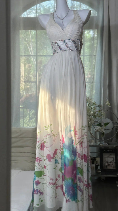 formaldressy-Elegant Sweet And Romantic Light Luxury Rhinestone - Decorated Floral Deep V - Neck Open - Back Long Gown gh5842