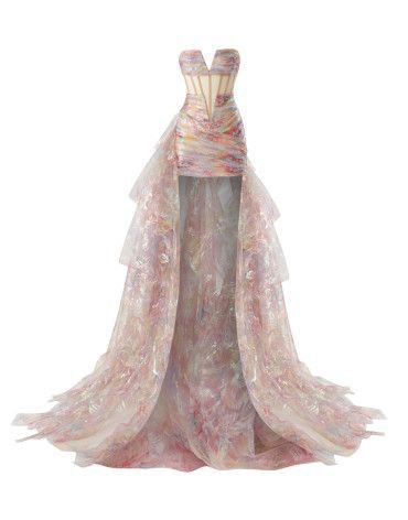 High Low Strapless Pink Floral Long Prom Dresses Evening Dress cg26208