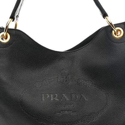 Vitello Phenix Embossed Logo Hobo Black