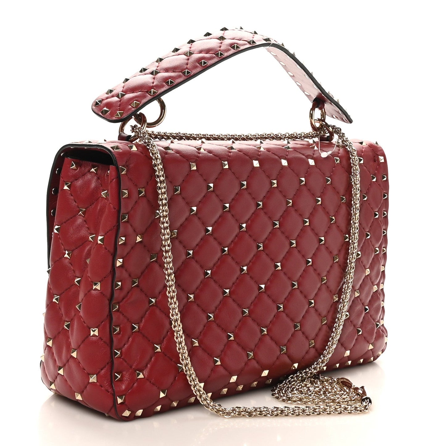 Nappa Large Rockstud Spike Shoulder Bag Rubino