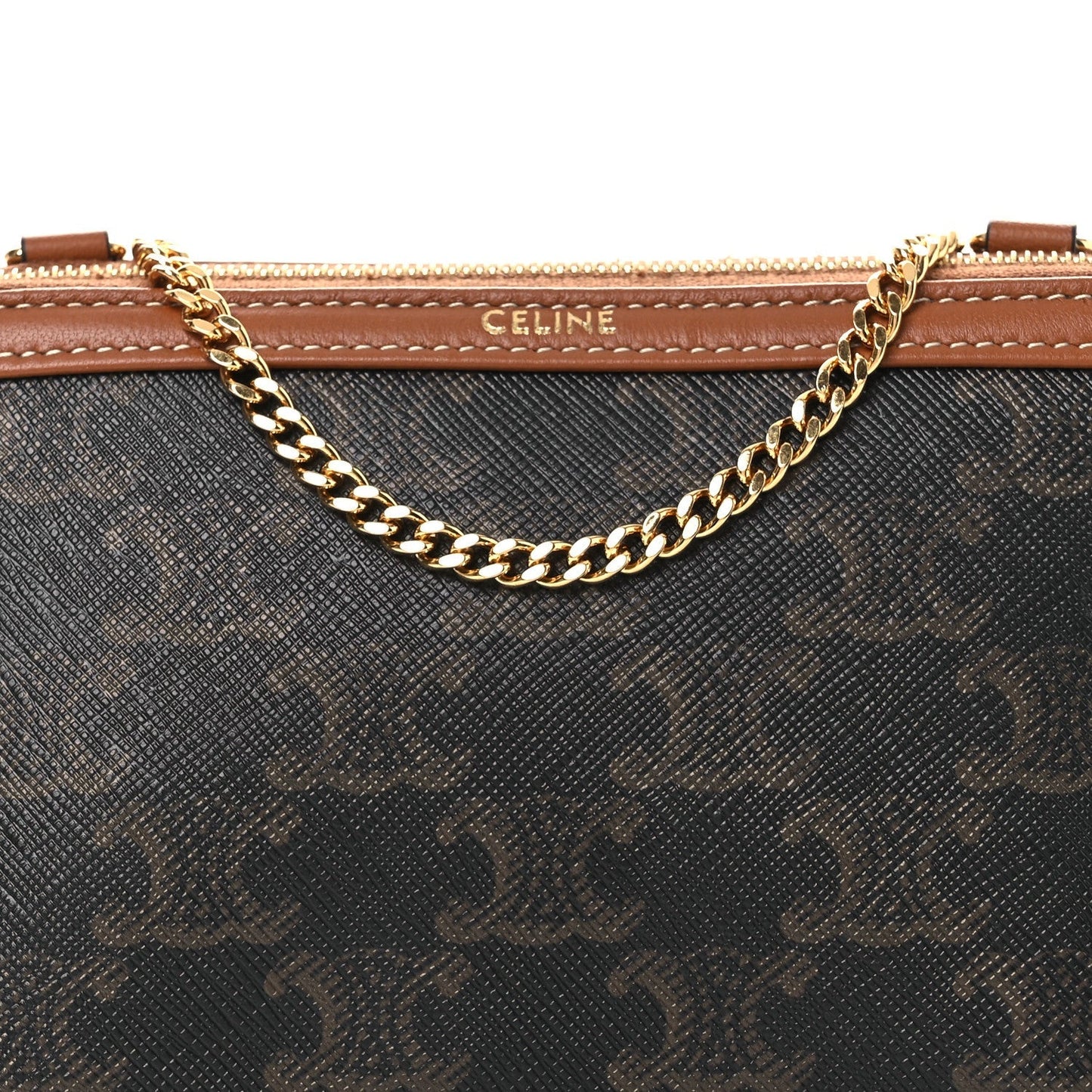 Triomphe Canvas Lambskin Clutch On Chain Tan