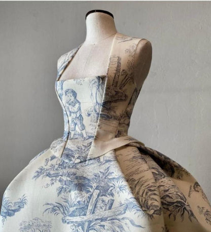 formaldressy-Blue floral satin halter midi homecoming dress birthday party dress prom dress gh5395