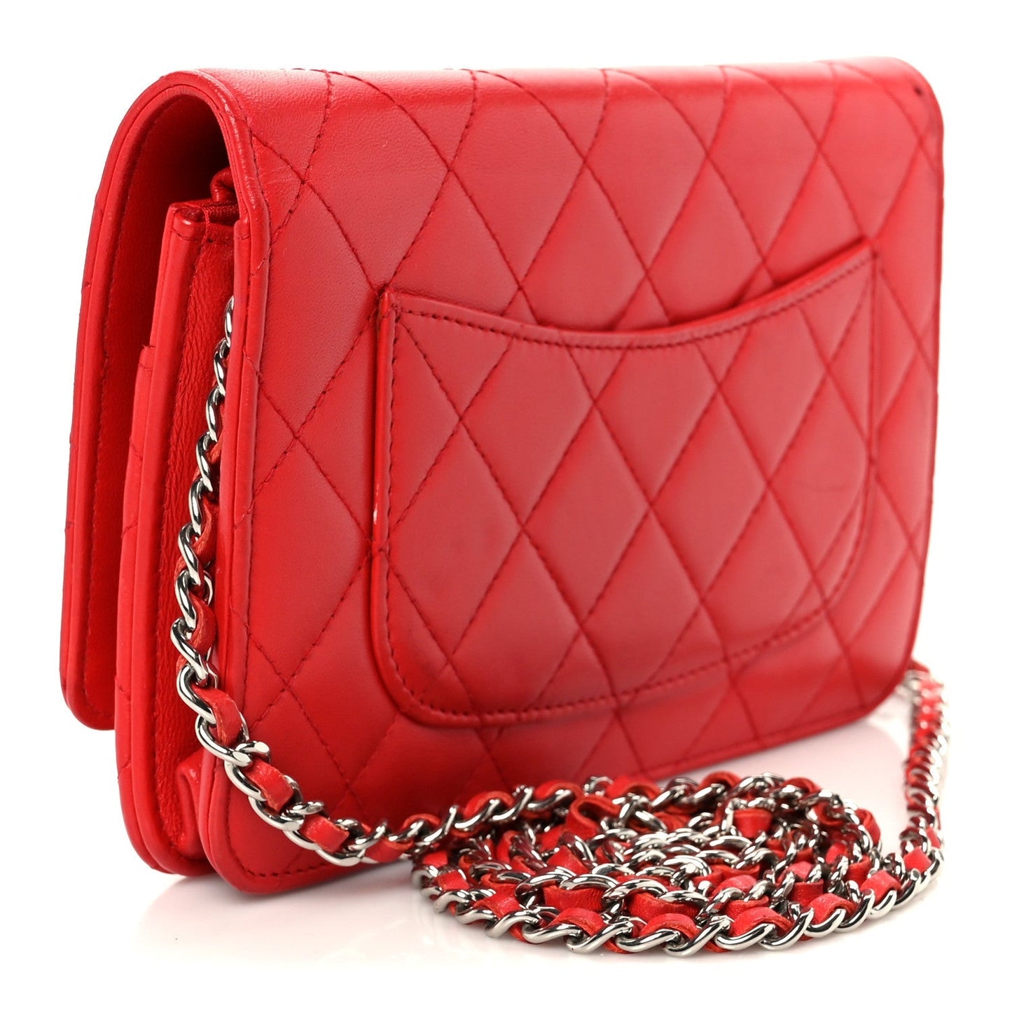 Lambskin Quilted Wallet On Chain WOC Red