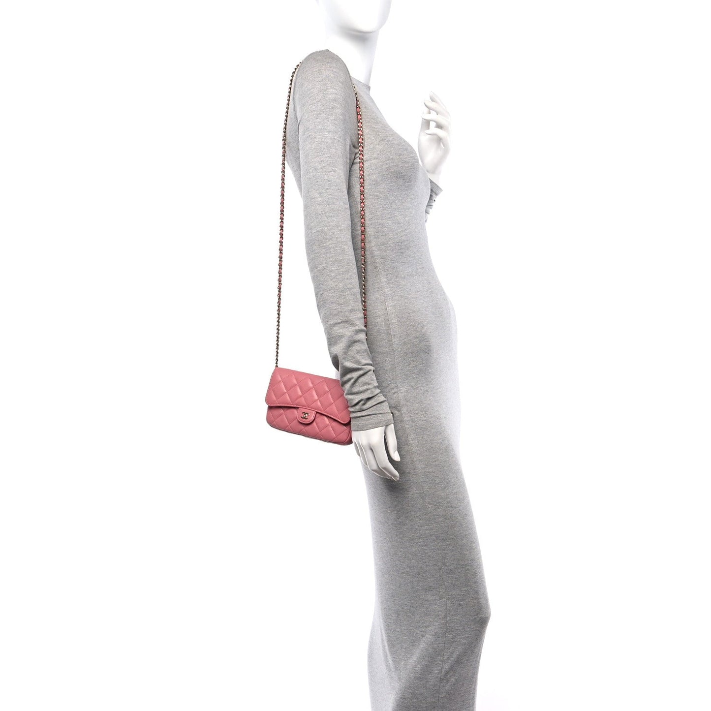 Caviar Quilted Flap Phone Holder With Chain Pink