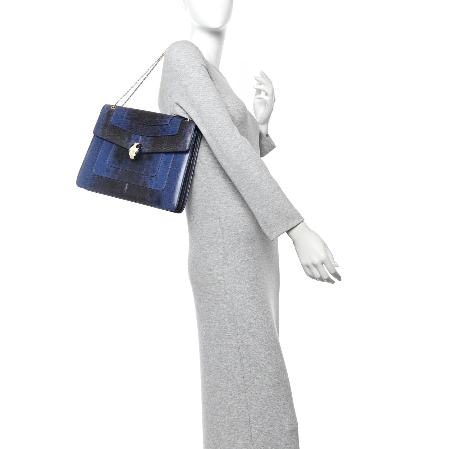 Shiny Karung Medium Serpenti Forever Crossbody Bag Dark Blue