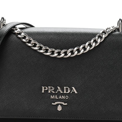 Saffiano Tessuto Nylon Chain Shoulder Bag Black