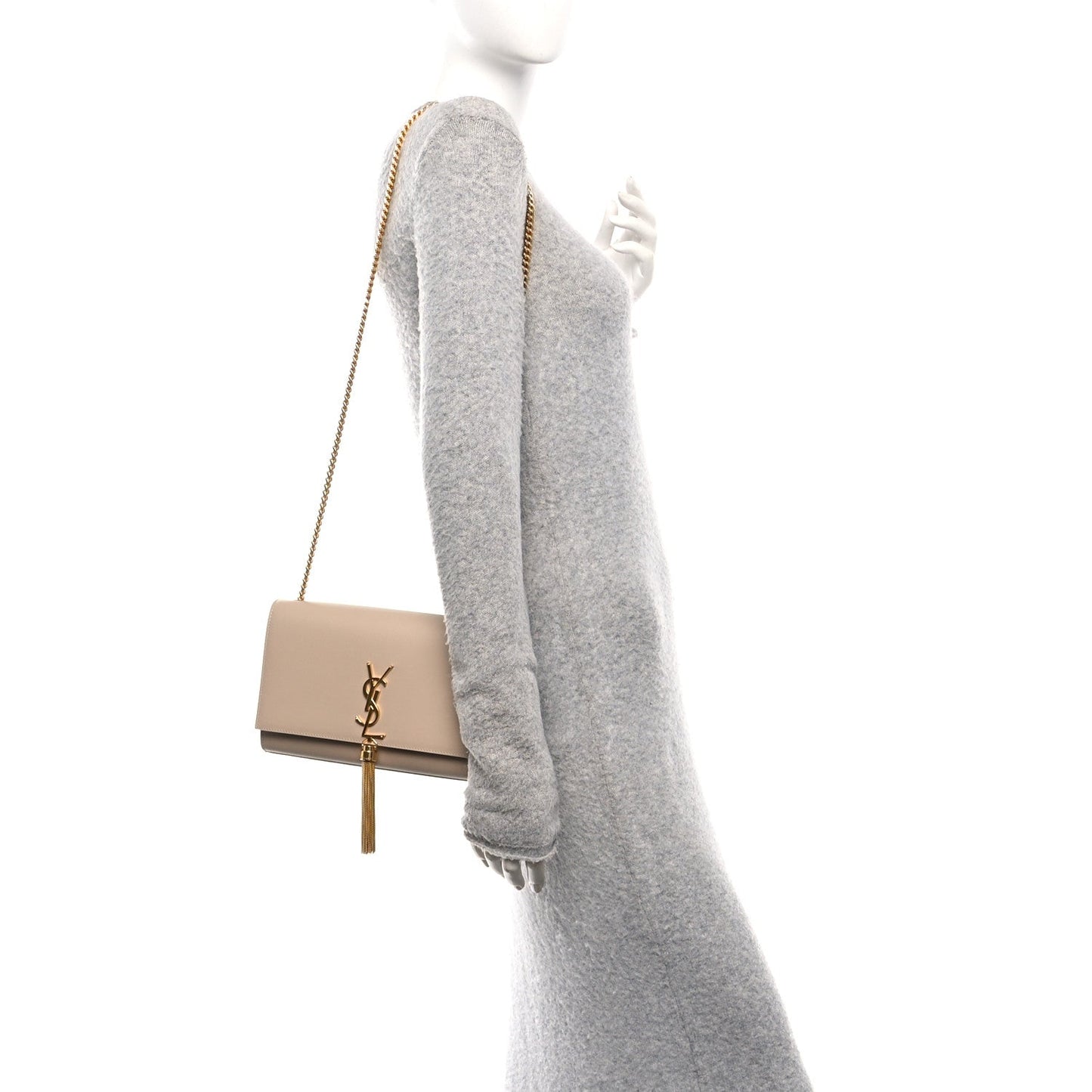 Smooth Calfskin Medium Classic Monogram Kate Tassel Satchel Nude Powder