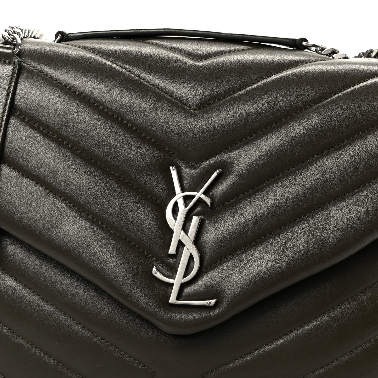 Calfskin Y Quilted Monogram Medium Loulou Chain Satchel Kaki Fonce