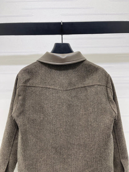 CELINE 25S PU LEATHER JACKET WITH LAPEL TRIM 0032
