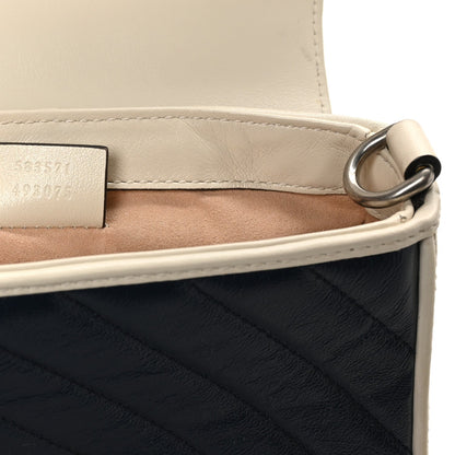 Vintage Effect Calfskin Matelasse Diagonal Mini Torchon GG Marmont Top Handle Shoulder Bag Blue Agata Mystic White