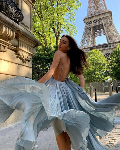 formaldressy-Blue Fashion Simple Sexy Long Chiffon Prom Dress Evening Dress Wedding Guest Party Dress Seaside Holiday Dress gh5250