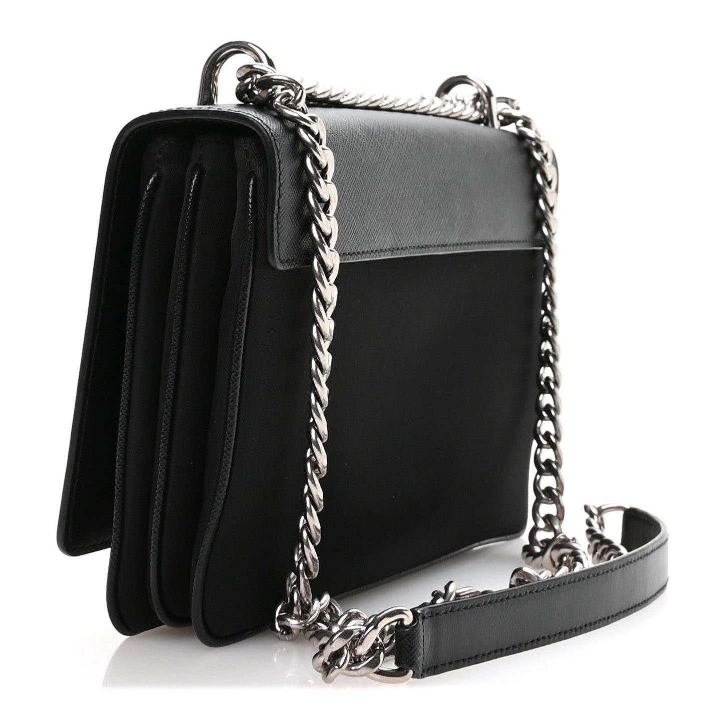 Saffiano Tessuto Nylon Chain Shoulder Bag Black