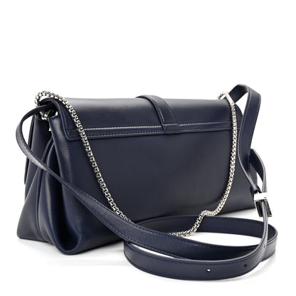 Calfskin Small Front Flap Crossbody Bag Navy Blue