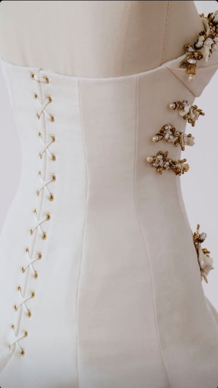 formaldressy-Ivory and Gold Beaded Long Layered Floor-Length Wedding Dress with Train gh5389