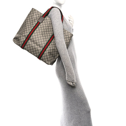 Tender GG Supreme Monogram Textured Dollar Calfskin Web Tote Beige Ebony New Acero
