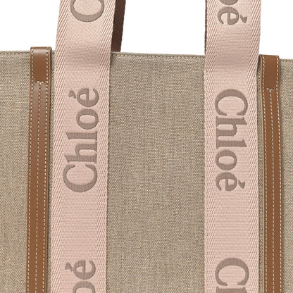 Linen Calfskin Medium Woody Ribbon Tote Blushy Beige