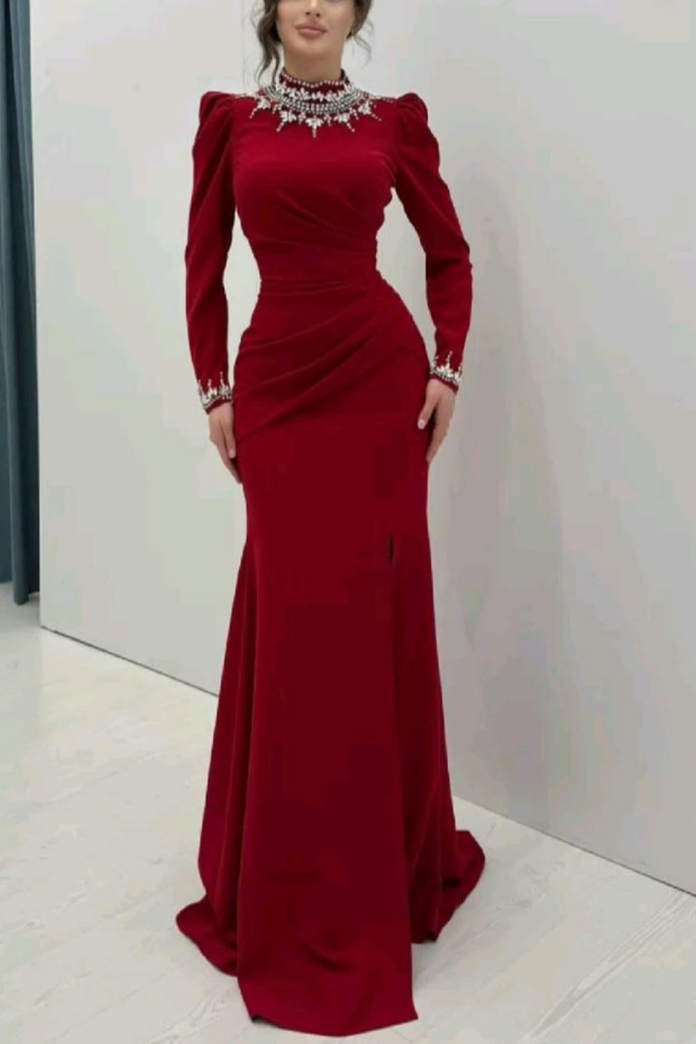 formaldressy-Red Long-Sleeved Long Dress gh6261