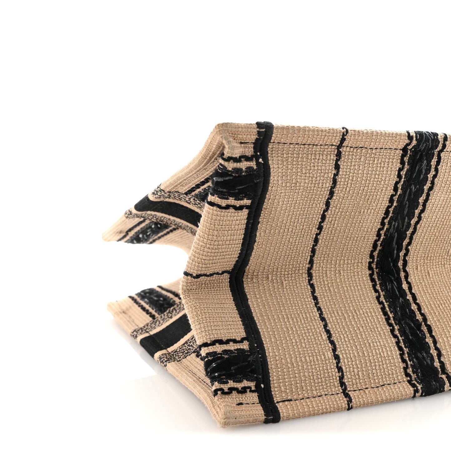 Canvas Embroidered Medium Bayadere Book Tote Black Beige