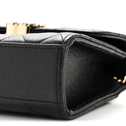 Caviar Quilted Double Chain Top Handle Flap With Chain Black