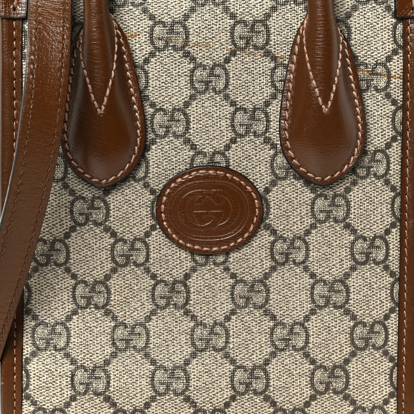 GG Supreme Monogram Azalea Calfskin Mini Retro Interlocking G Tote Bag Beige Ebony Brown Sugar