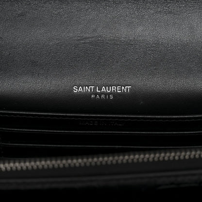 Calfskin Crocodile Embossed Monogram Sunset Chain Wallet Black