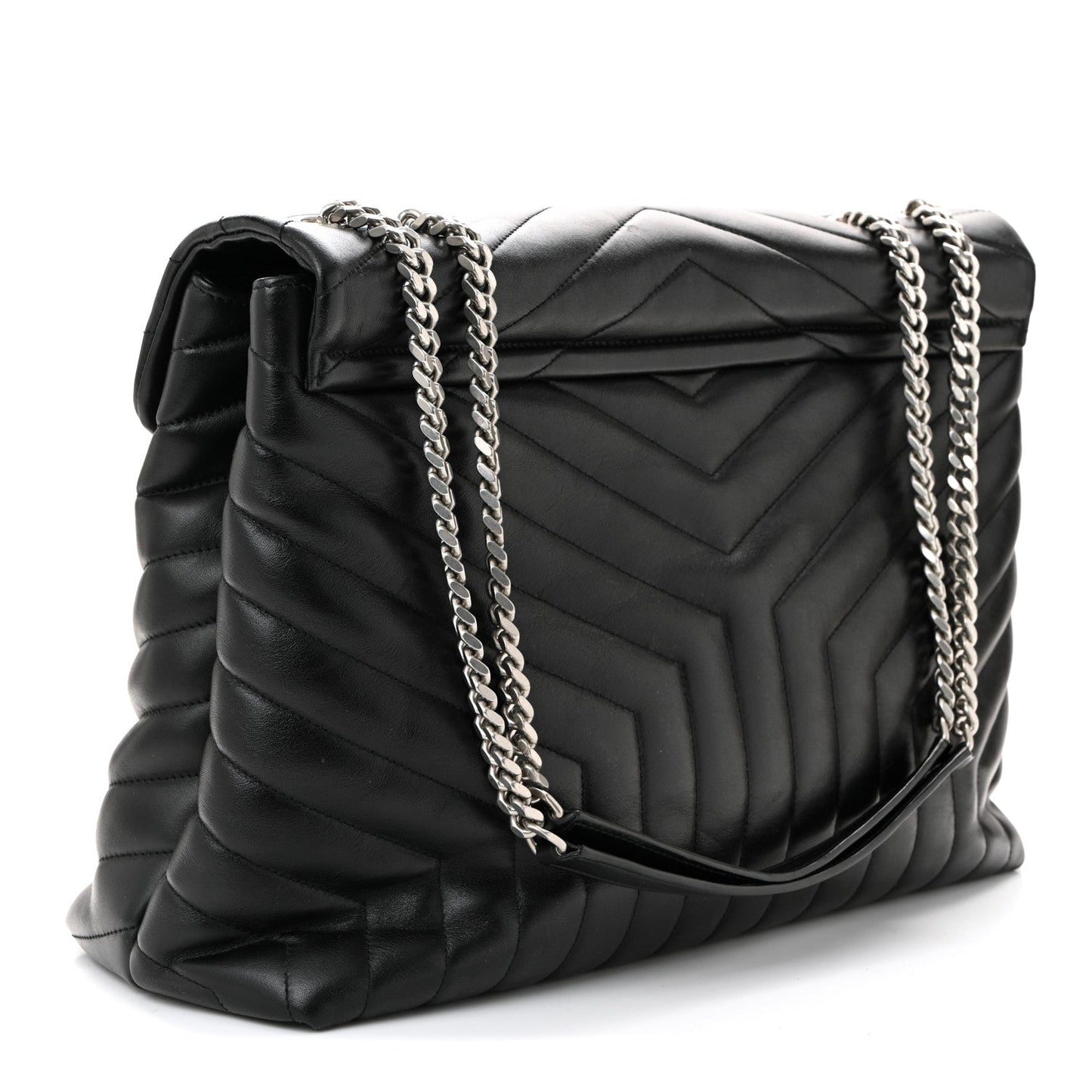 Calfskin Y Quilted Monogram Large Loulou Chain Satchel Black