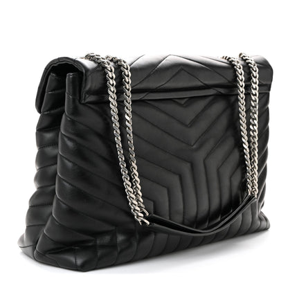 Calfskin Y Quilted Monogram Large Loulou Chain Satchel Black