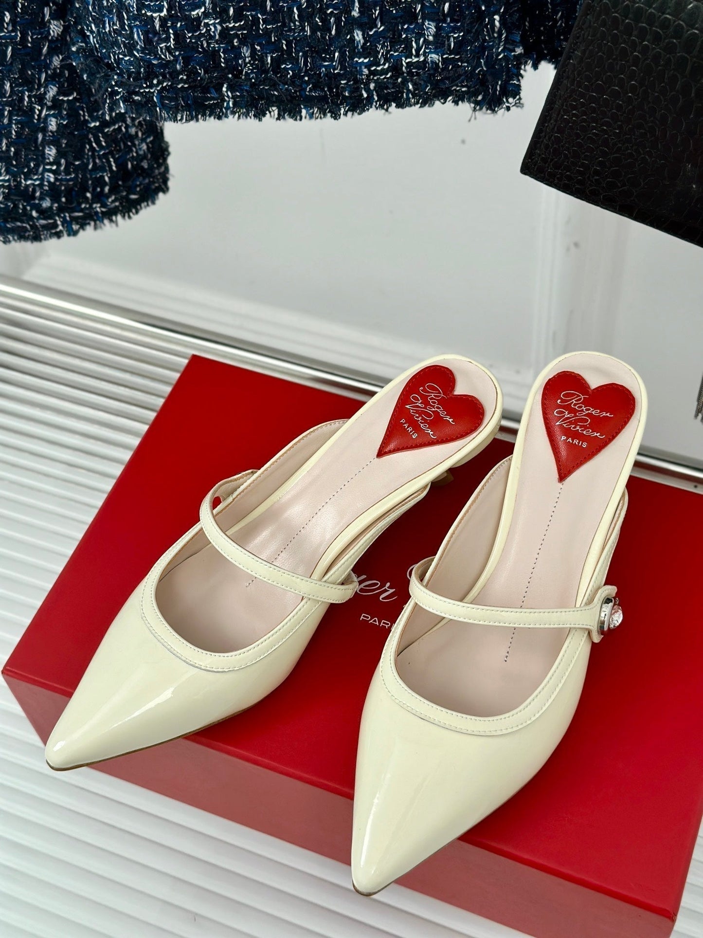 Mary Jane Virgule Mules 55 White Patent Leather