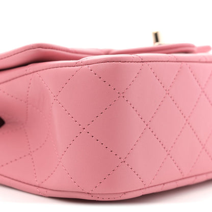 Lambskin Quilted Mini Top Handle Rectangular Flap Pink