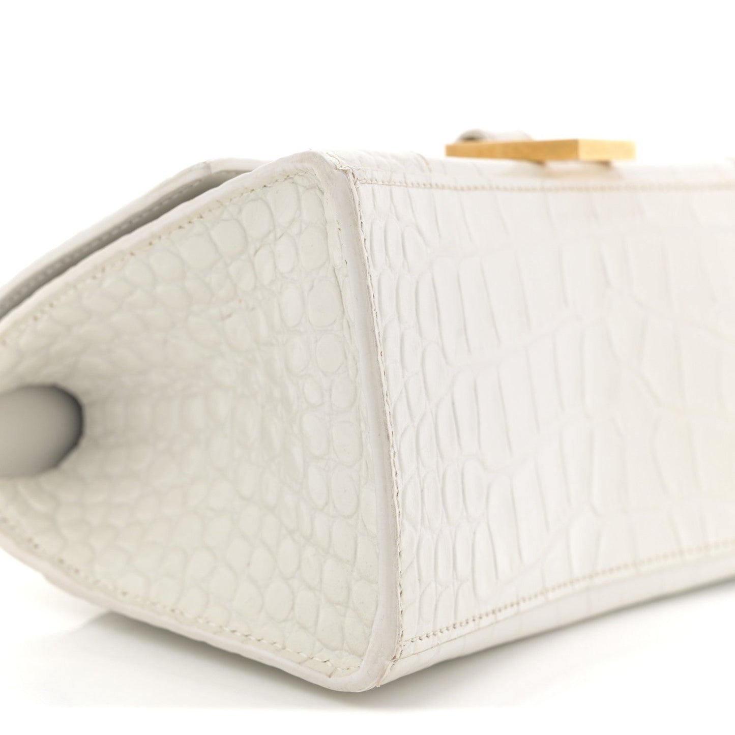 Calfskin Crocodile Embossed Small Hourglass Top Handle Bag White