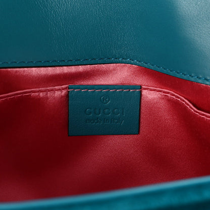 Velvet Matelasse Mini GG Marmont Shoulder Bag Pavone Cyan