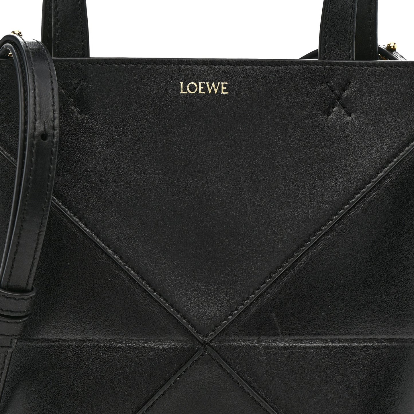 Shiny Calfskin Mini Puzzle Fold Tote Black