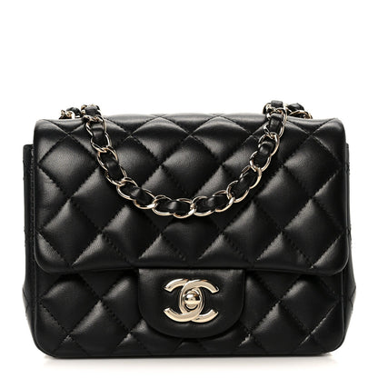 Lambskin Quilted Mini Square Flap Black