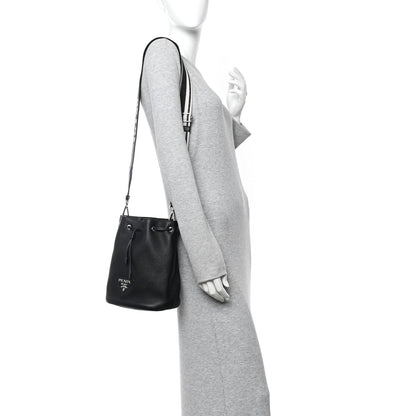 Vitello Daino Soft Drawstring Bucket Bag Black