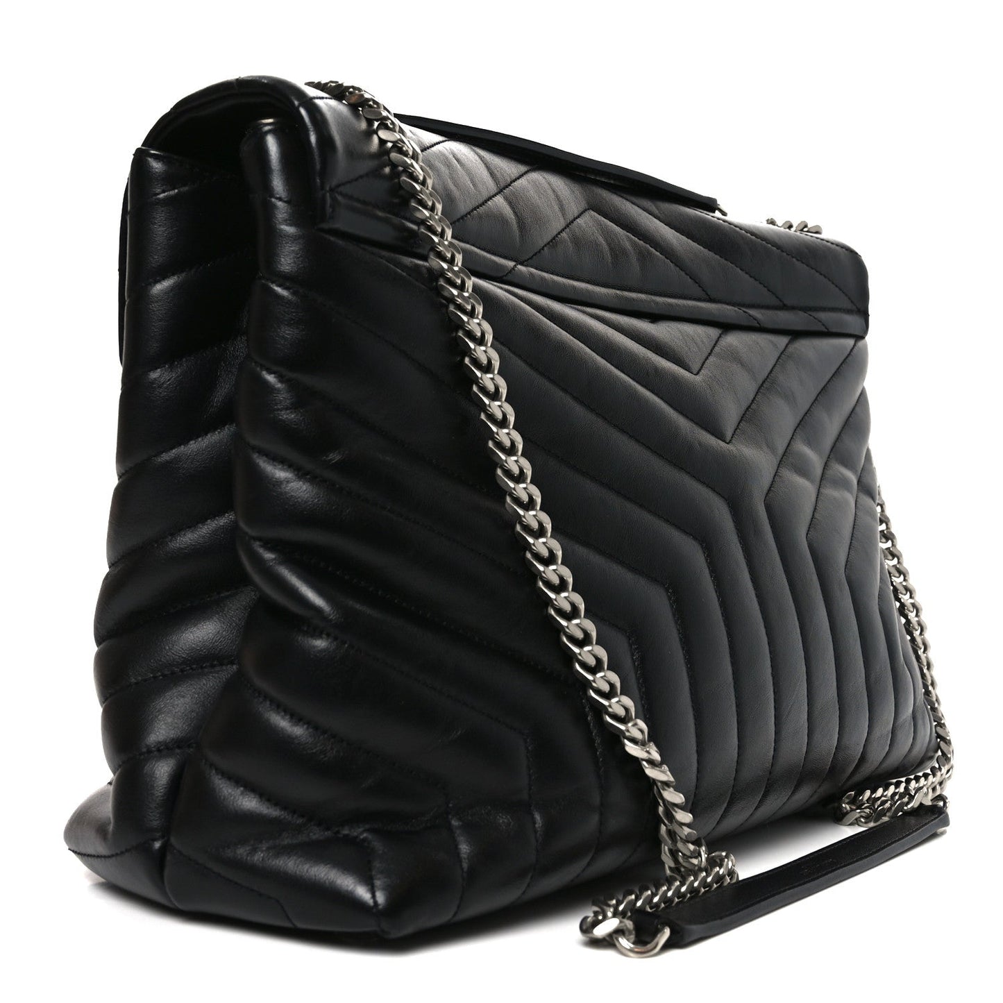 Calfskin Y Quilted Monogram Large Loulou Chain Satchel Black