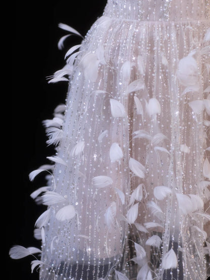 formaldressy-Pink Feather Exquisite Beaded Short Tulle Homecoming Dress Birthday Party Dress gh5377