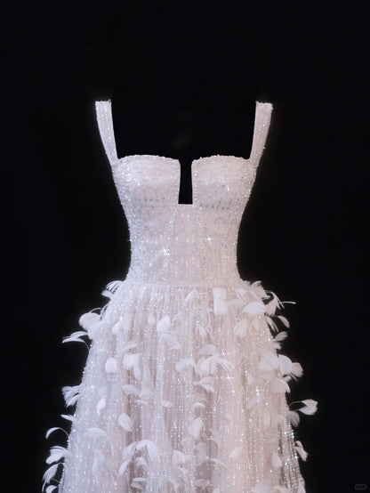 formaldressy-Pink Feather Exquisite Beaded Short Tulle Homecoming Dress Birthday Party Dress gh5377