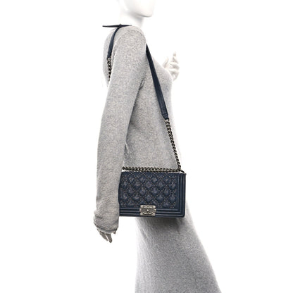 Crumpled Lambskin Medium Studded Boy Flap Navy