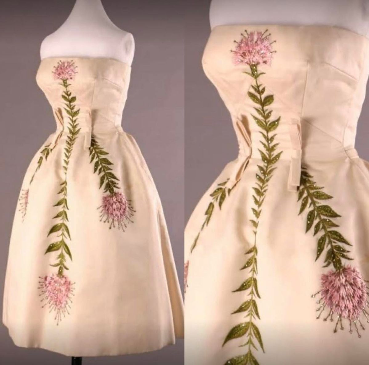 formaldressy--Ivory Delicate Pink Floral Long Satin Prom Gown Ball Gown gh5553