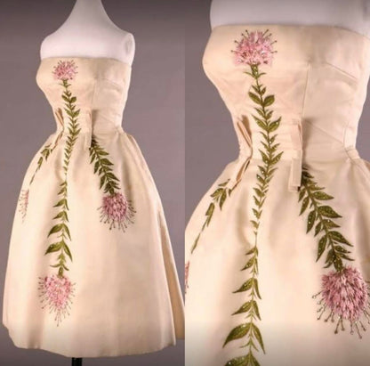 formaldressy--Ivory Delicate Pink Floral Long Satin Prom Gown Ball Gown gh5553