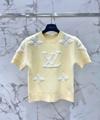 LV Flower T Shirt Light Yellow Polyamide Wool