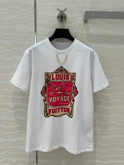 LV Floral Pattern Combined With Flying Birds White Pink Cotton
