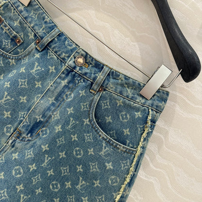 LV Side Border Denim Short Blue Cotton