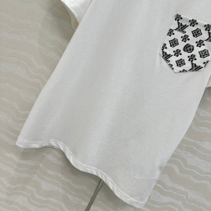 LV 25 Flower Pocket Short-Sleeved Shirt White Cotton
