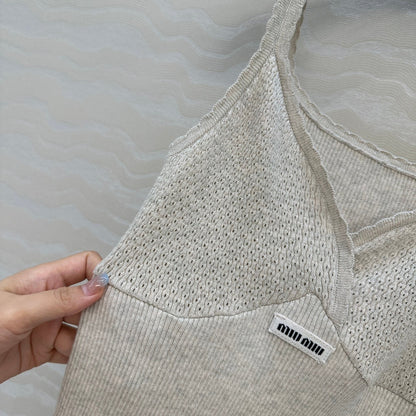Miu SS26 Knit Top Ivory Cotton 351114